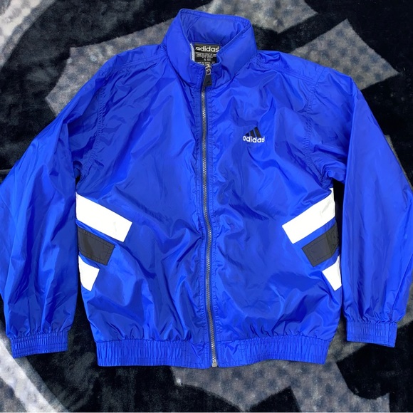 VTG Adidas Windbreaker Jacket Kids Boys Large Trefoil Blue 90s School Pockets - Picture 3 of 12